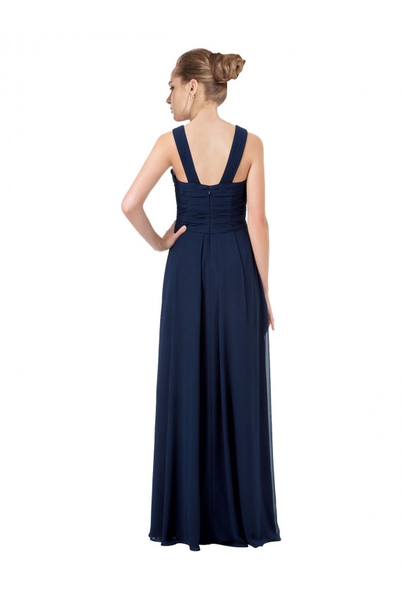 Fábrica de Costas em V Chiffon Fora do Ombro Comprimento Chão Sem Mangas Vestidos de Madrinha