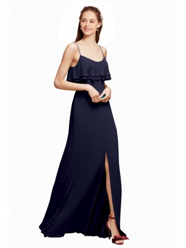 Fábrica de Costas em V Chiffon Alças finas Comprimento Chão Sem Mangas Linha A Vestidos de Madrinha