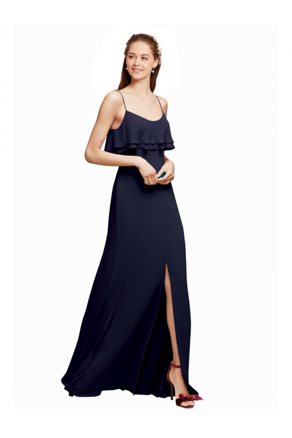Fábrica de Costas em V Chiffon Alças finas Comprimento Chão Sem Mangas Linha A Vestidos de Madrinha