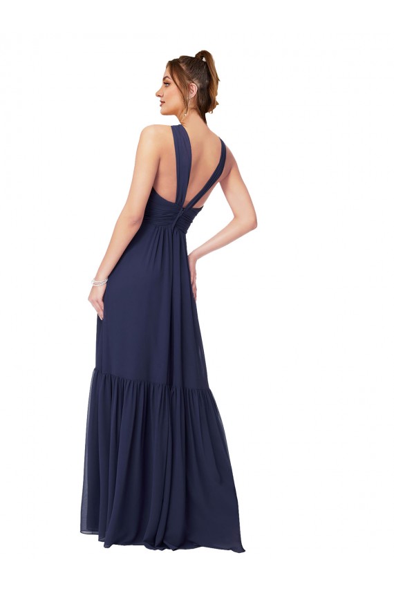 Fábrica de Costas em V Chiffon Decote V Comprimento Chão Sem Mangas Vestidos Formais / Vestidos de Madrinha