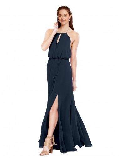 Fábrica de Criss Cruz Chiffon Cabeçada Comprimento Chão Sem Mangas Vestido de Festa / Vestidos de Noiva