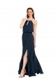 Fábrica de Criss Cruz Chiffon Cabeçada Comprimento Chão Sem Mangas Vestido de Festa / Vestidos de Noiva
