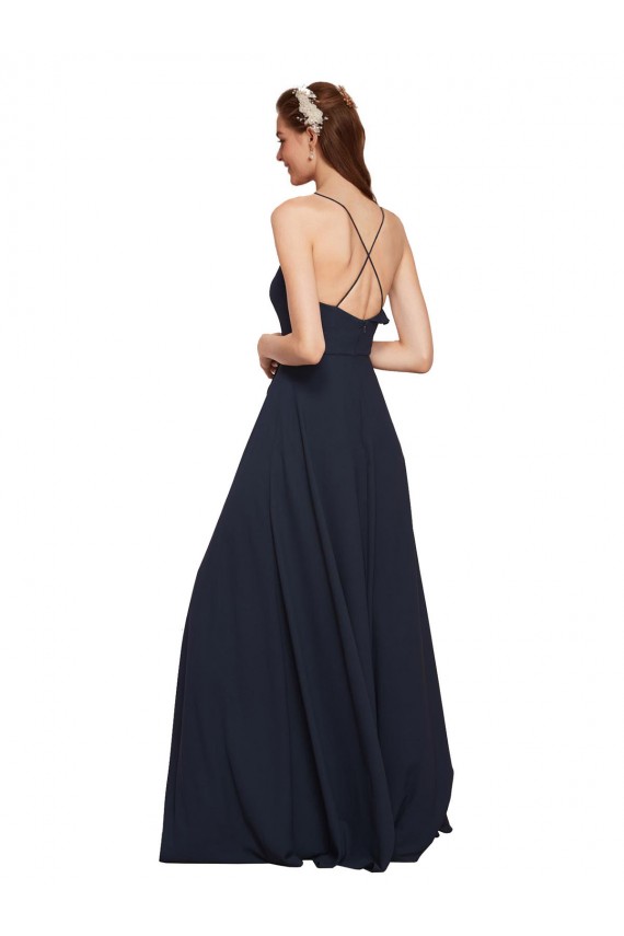 Fábrica de Criss Cruz Chiffon Alças finas Comprimento Chão Sem Mangas Vestidos de Festa / Vestidos de Madrinha