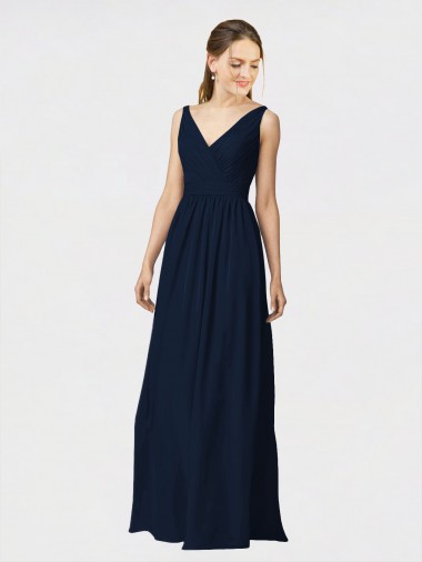 Fábrica de Chiffon Decote V Comprimento Chão Sem Mangas Vestido de Madrinha Formais / Vestido de Festa