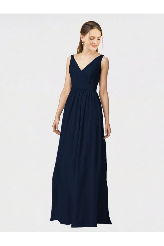 Fábrica de Chiffon Decote V Comprimento Chão Sem Mangas Vestido de Madrinha Formais / Vestido de Festa
