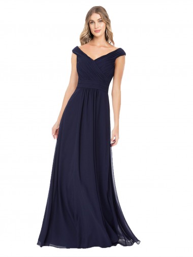 Fábrica de Chiffon Fora do Ombro Comprimento Chão Sem Mangas Longo Vestidos de Madrinha