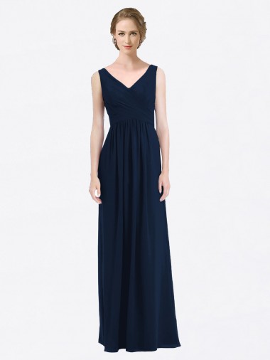 Fábrica de Lombar Chiffon Decote V Comprimento Chão Sem Mangas Vestidos de Madrinha / Vestidos Formais