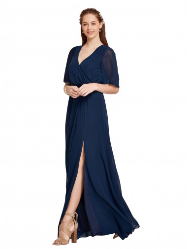 Fábrica de Chiffon Decote V Comprimento Chão Mangas Esvoaçantes Longo Vestidos de Madrinha