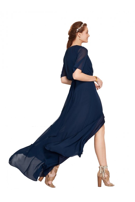 Fábrica de Chiffon Decote V Comprimento Chão Mangas Esvoaçantes Longo Vestidos de Madrinha
