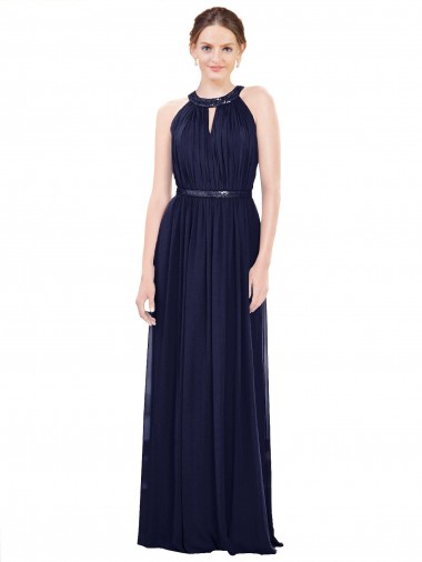 Fábrica de Chiffon Decote Alto Comprimento Chão Sem Mangas Vestido de Baile Formais