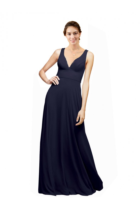 Fábrica de Abrir de volta Chiffon Decote V Comprimento Chão Sem Mangas Vestido de Madrinha