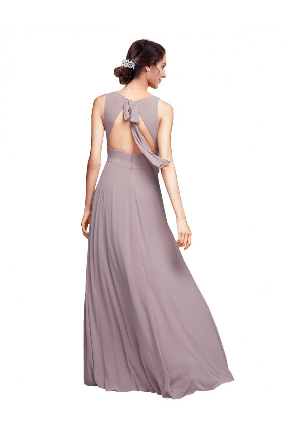 Fábrica de Abrir de volta Chiffon Decote V Comprimento Chão Sem Mangas Vestido de Madrinha