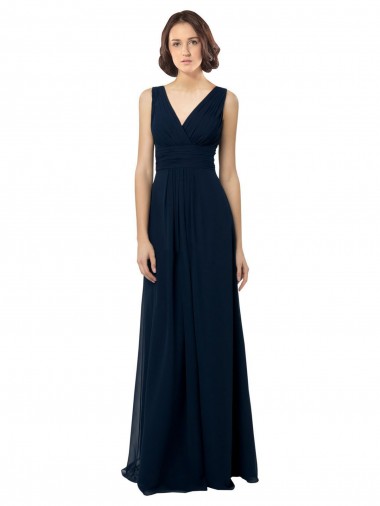 Fábrica de Costas em V Chiffon Decote V Comprimento Chão Sem Mangas Vestido de Madrinha / Vestido Formais