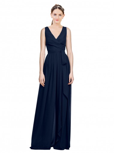 Fábrica de Chiffon Decote V Comprimento Chão Sem Mangas Longo Vestido de Madrinha Formais