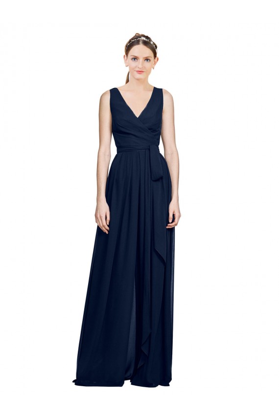 Fábrica de Chiffon Decote V Comprimento Chão Sem Mangas Longo Vestido de Madrinha Formais