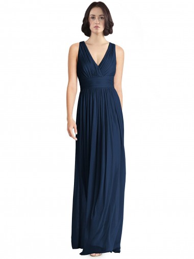 Fábrica de Chiffon Decote V Comprimento Chão Sem Mangas Vestidos de Festa