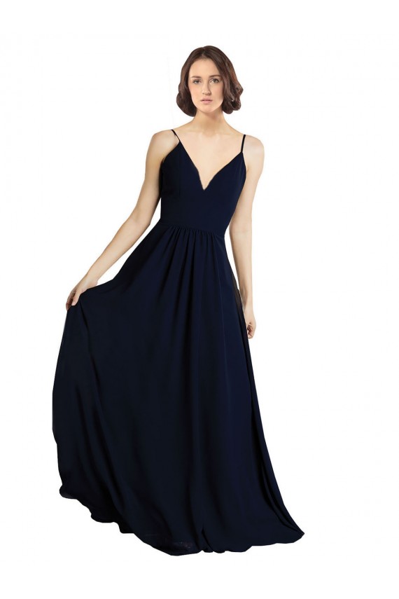 Fábrica de Chiffon Decote V Comprimento Chão Sem Mangas Vestido de Madrinha Formais / Vestido de Baile