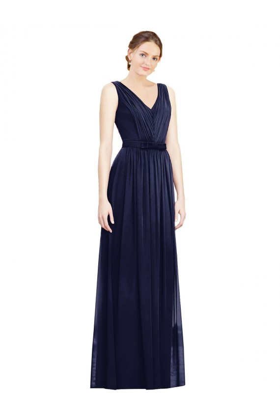 Fábrica de Chiffon Decote V Comprimento Chão Sem Mangas Marinha Negra Vestidos de Madrinha
