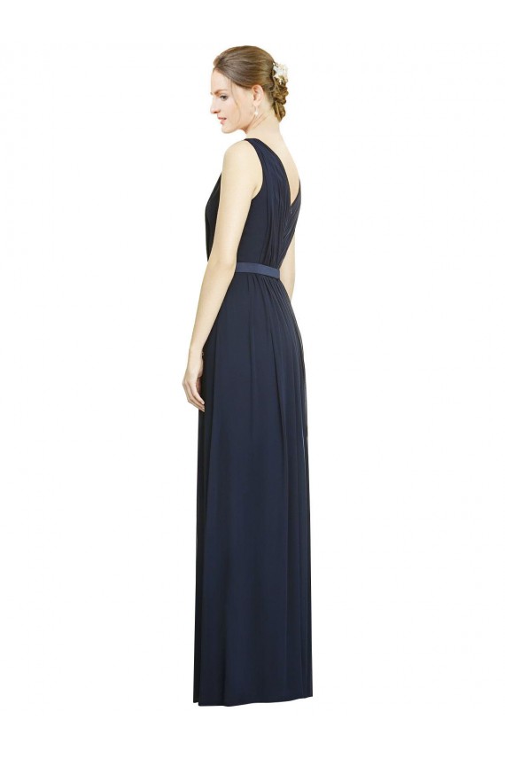 Fábrica de Chiffon Decote V Comprimento Chão Sem Mangas Marinha Negra Vestidos de Madrinha