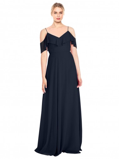 Fábrica de Costas em V Chiffon Fora do Ombro Comprimento Chão Sem Mangas Vestido de Madrinha / Vestido de Noite