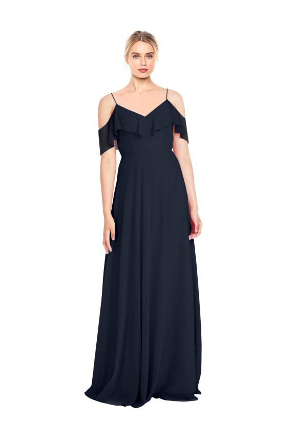 Fábrica de Costas em V Chiffon Fora do Ombro Comprimento Chão Sem Mangas Vestido de Madrinha / Vestido de Noite