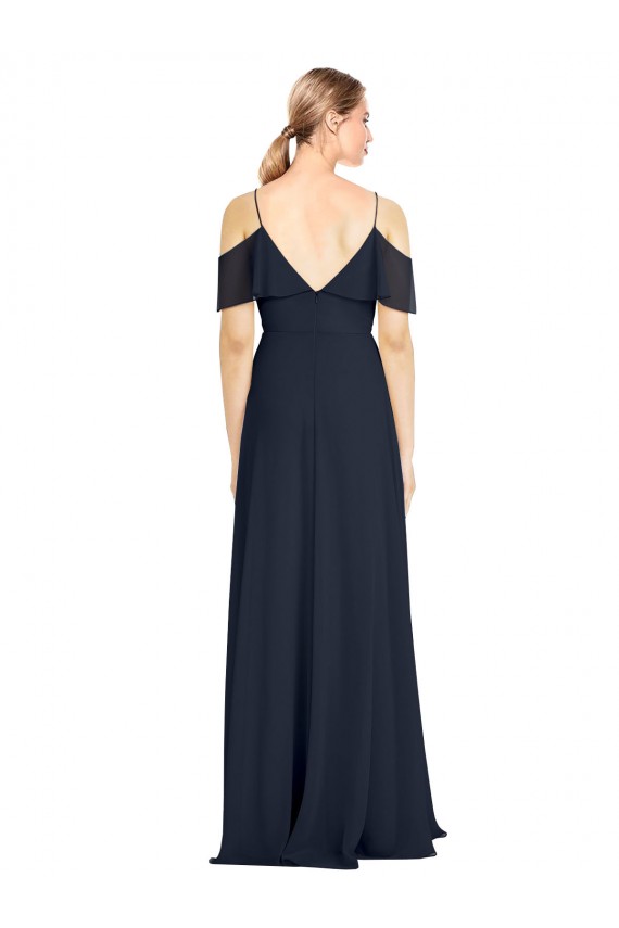 Fábrica de Costas em V Chiffon Fora do Ombro Comprimento Chão Sem Mangas Vestido de Madrinha / Vestido de Noite
