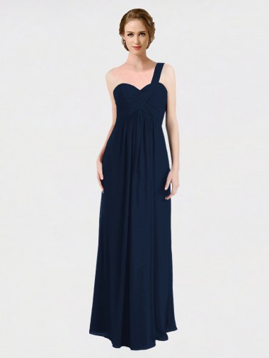 Fábrica de Lombar Chiffon Um Ombro Comprimento Chão Sem Mangas Vestido de Madrinha / Vestido de Baile