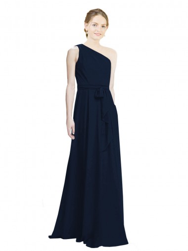 Fábrica de Chiffon Um Ombro Comprimento Chão Sem Mangas Vestido de Madrinha / Vestido de Noite