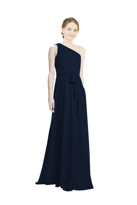 Fábrica de Chiffon Um Ombro Comprimento Chão Sem Mangas Vestido de Madrinha / Vestido de Noite