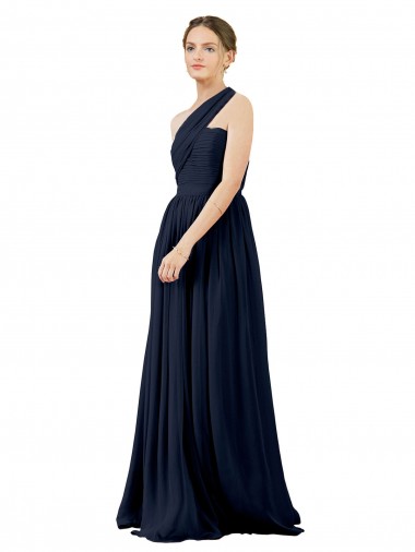 Fábrica de Chiffon Um Ombro Comprimento Chão Sem Mangas Vestido de Noite / Vestidos de Madrinha