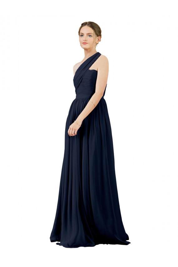 Fábrica de Chiffon Um Ombro Comprimento Chão Sem Mangas Vestido de Noite / Vestidos de Madrinha