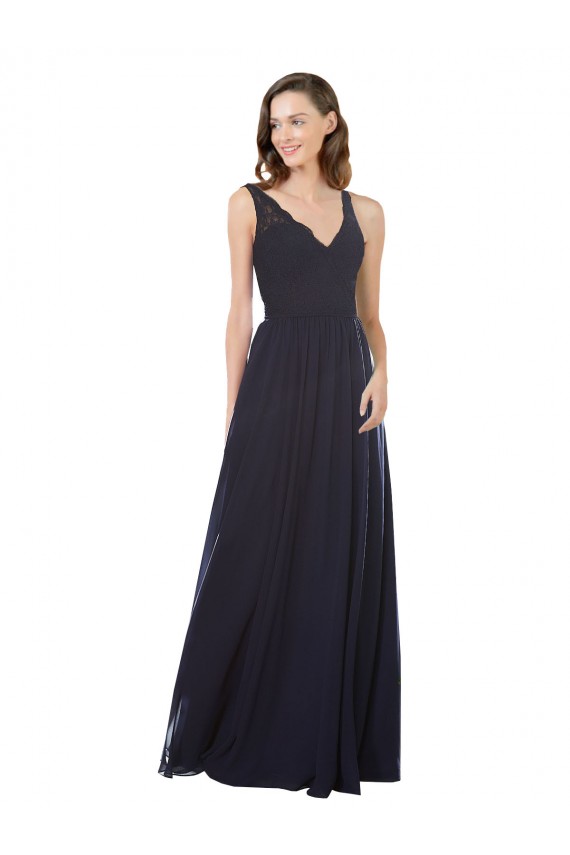Fábrica de Buraco da fechadura Chiffon & Renda Decote V Comprimento Chão Sem Mangas Vestidos de Madrinha