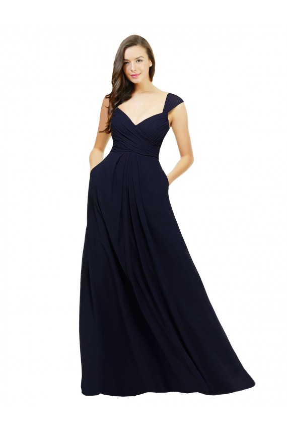 Fábrica de Chiffon Decote V Comprimento Chão Sem Mangas Vestido de Madrinha Formais