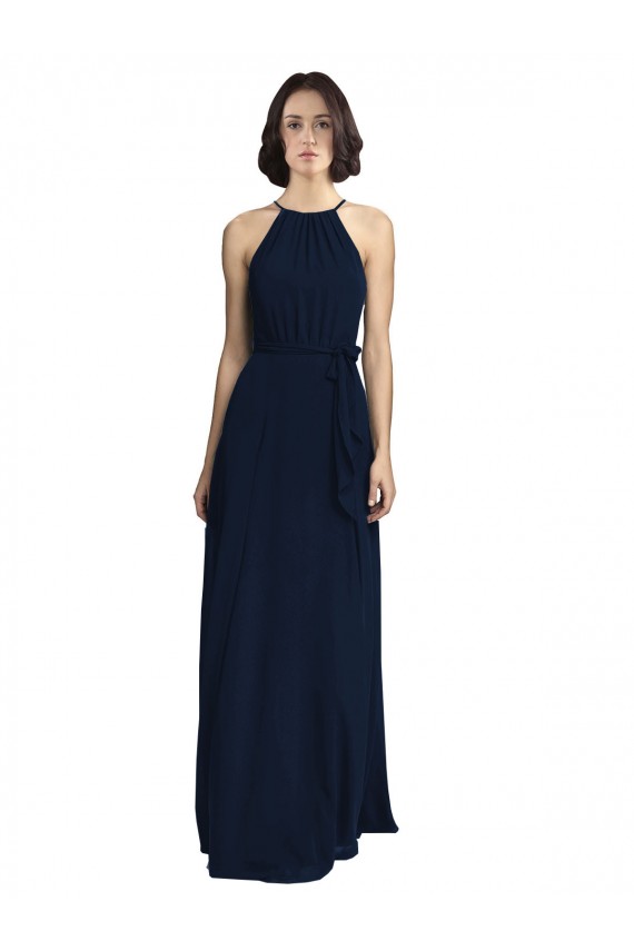 Fábrica de Chiffon Cabeçada Comprimento Chão Sem Mangas Vestidos Formais / Vestidos de Madrinha