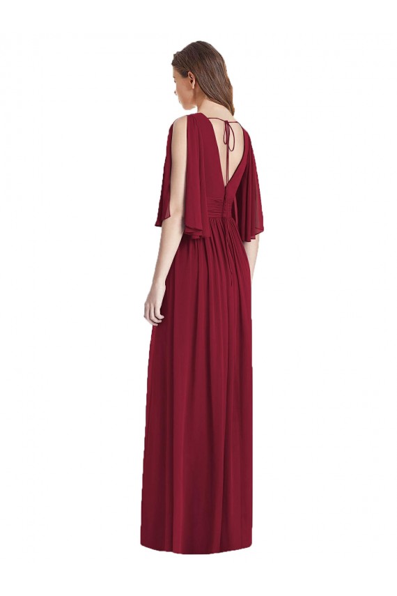 Fábrica de Amarrar para trás Chiffon Decote V Comprimento Chão Sem Mangas Trombeta Vestidos de Madrinha