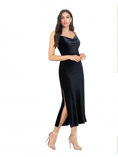Fábrica de Lombar Veludo Elástico Decote Capuz Comprimento Midi Sem Mangas Vestidos de Madrinha / Vestidos de Noite / Vestidos de Festa