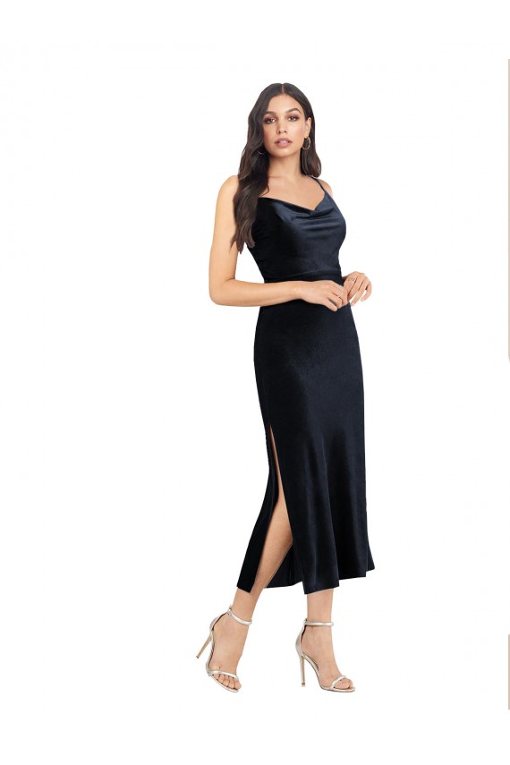Fábrica de Lombar Veludo Elástico Decote Capuz Comprimento Midi Sem Mangas Vestidos de Madrinha / Vestidos de Noite / Vestidos de Festa