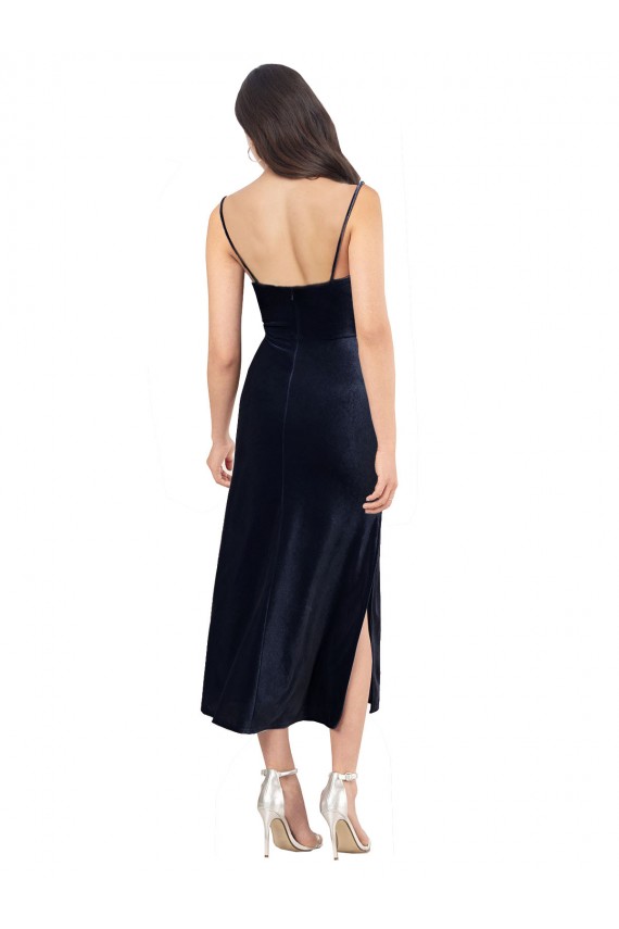 Fábrica de Lombar Veludo Elástico Decote Capuz Comprimento Midi Sem Mangas Vestidos de Madrinha / Vestidos de Noite / Vestidos de Festa