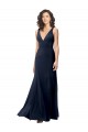 Fábrica de Costas em V Crepe Esticado Decote V Comprimento Chão Sem Mangas Marinha Negra Longo Vestidos de Madrinha / Vestidos de Noite / Vestidos de Festa