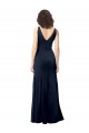 Fábrica de Costas em V Crepe Esticado Decote V Comprimento Chão Sem Mangas Marinha Negra Longo Vestidos de Madrinha / Vestidos de Noite / Vestidos de Festa