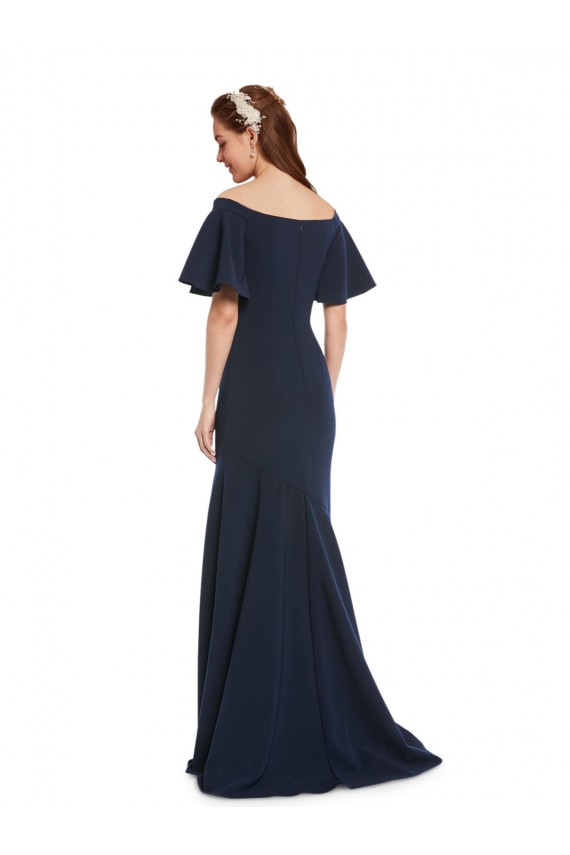 Fábrica de Crepe Esticado Fora do Ombro Comprimento Chão Mangas Curtas Vestidos de Madrinha / Vestidos de Noite