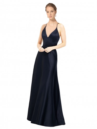 Fábrica de Cetim Alças finas Comprimento Chão Sem Mangas Vestidos de Madrinha / Vestidos de Festa