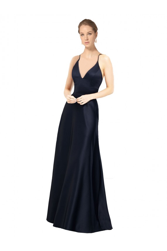 Fábrica de Cetim Alças finas Comprimento Chão Sem Mangas Vestidos de Madrinha / Vestidos de Festa