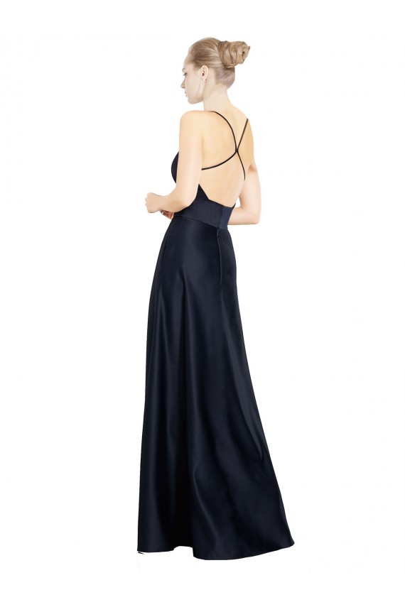 Fábrica de Cetim Alças finas Comprimento Chão Sem Mangas Vestidos de Madrinha / Vestidos de Festa