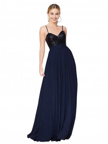 Fábrica de Chiffon & Lantejoulas Alças finas Comprimento Chão Sem Mangas Vestidos de Madrinha / Vestidos de Festa