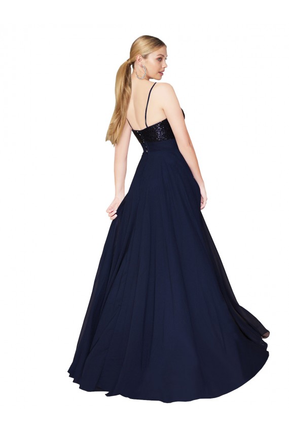 Fábrica de Chiffon & Lantejoulas Alças finas Comprimento Chão Sem Mangas Vestidos de Madrinha / Vestidos de Festa