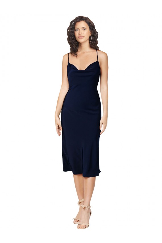 Fábrica de Criss Cruz Cetim Sedoso Alças finas Comprimento Midi Sem Mangas Vestidos de Madrinha / Vestidos de Noite / Vestidos de Festa