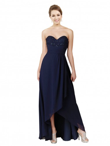 Fábrica de Chiffon Amor Comprimento Chão Sem Mangas Alto Baixo Alto Baixo, Vestidos de Madrinha