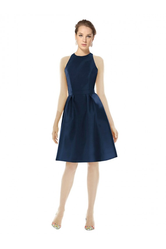 Fábrica de Cetim Cabeçada Comprimento Cocktail Sem Mangas Vestidos de Madrinha / Vestidos de Cocktail / Vestidos de Homecoming