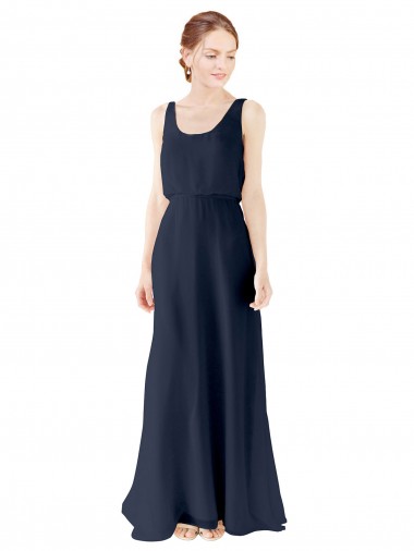 Fábrica de Abrir de volta Chiffon Colher Comprimento Chão Sem Mangas Vestidos de Madrinha
